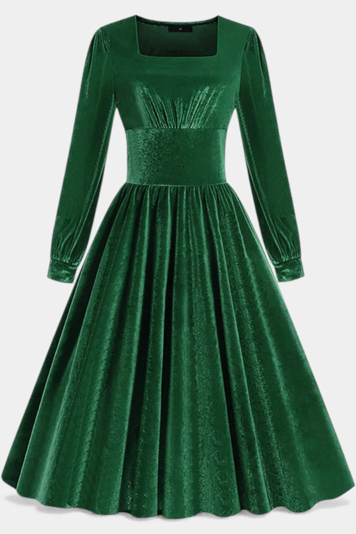 Cordélia Robe Midi de Noël en Velours à Encolure Carrée