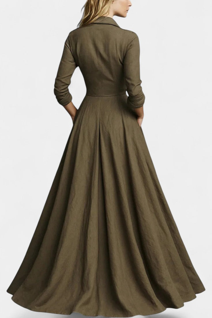 Gabriela Robe Longue Boutonnée à Taille Marquée