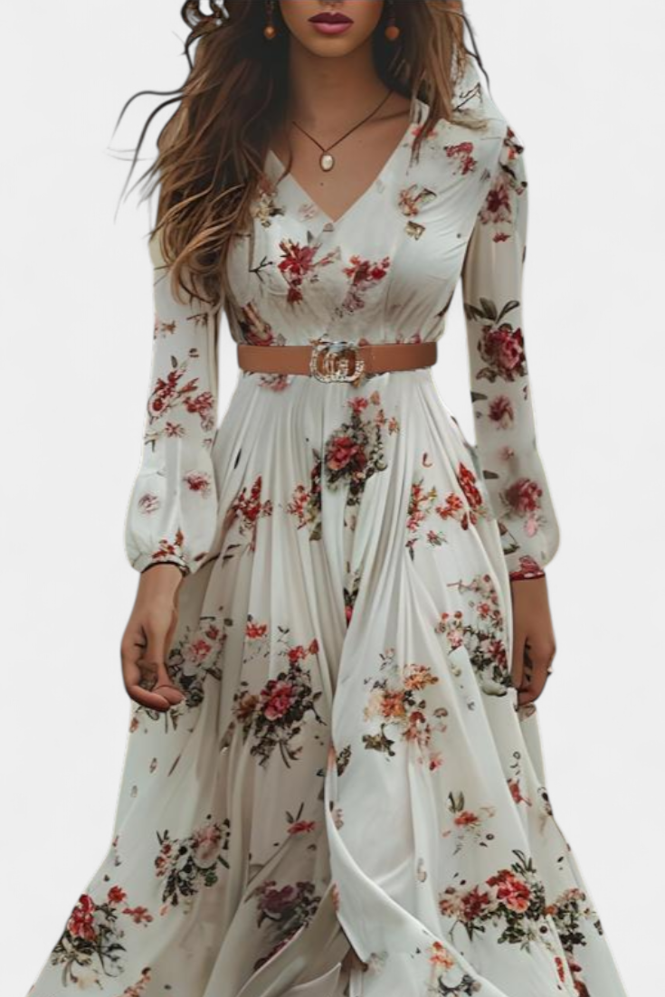 Amanda Robe Fluide à Imprimé Floral et Décolleté en V