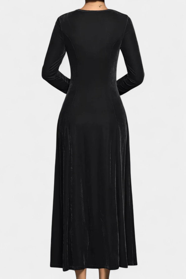 Tiphaine Robe Maxi en Velours à Manches Longues et Col Rond
