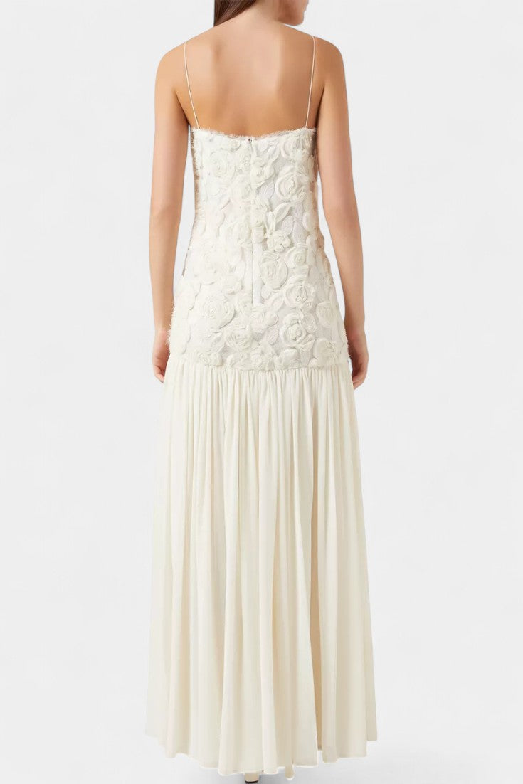 Palmita Robe Longue à Bodice Floral en Relief et Jupe en Mousseline