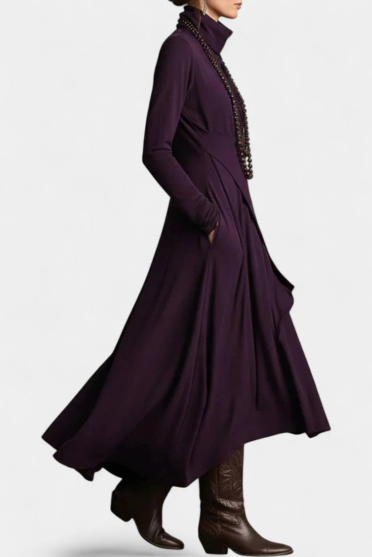 Ébeline Robe Longue Irrégulière à Col Montant d’Inspiration Gothique et Bohème