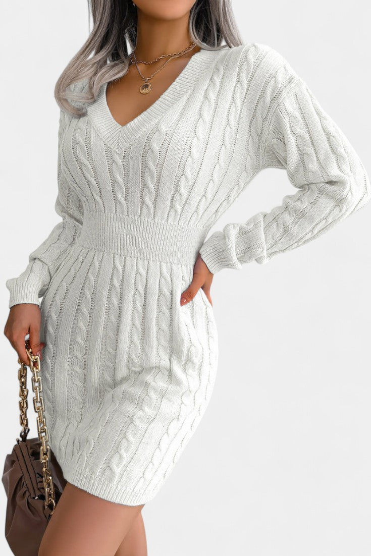 Cléora Robe Pull Mini Près du Corps à Manches Longues en Maille Torsadée