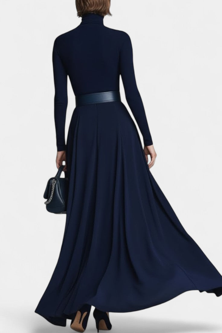 Lanai Robe Longue en Tricot à Col Montant et Silhouette Évasée