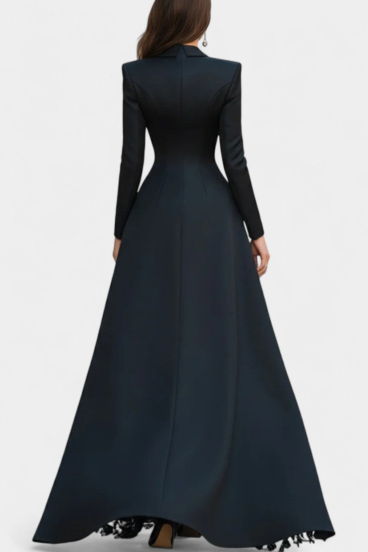 Flavienne Robe Blazer Longue en Satin et Dentelle Noire