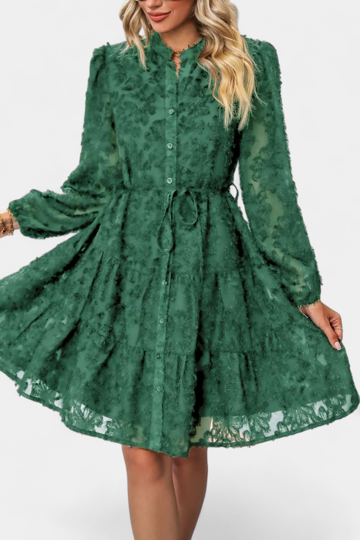 Soreia Robe à Manches Longues Texturées et Boutonnage Moderne