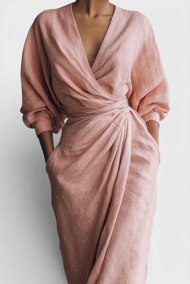 Connie Robe Longue Minimaliste Rose à Décolleté en V