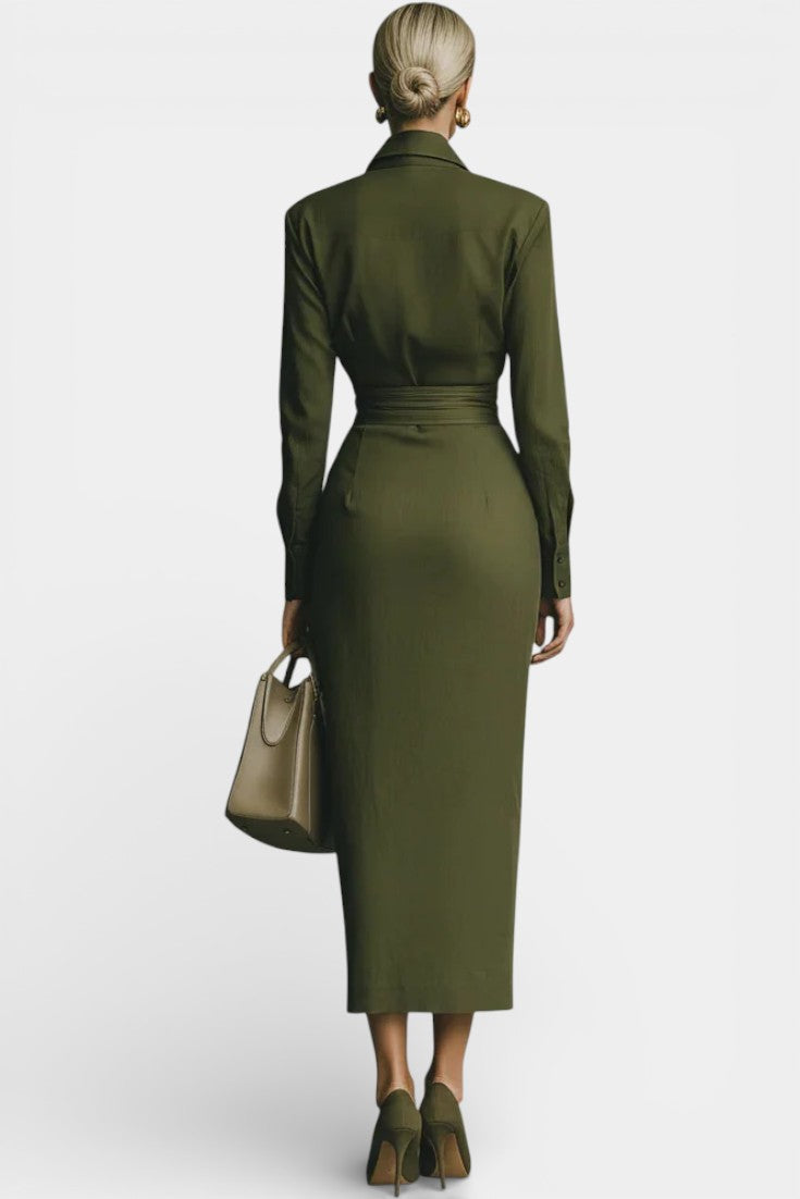 Séraphine Robe Longue Structurée à Col Chemise