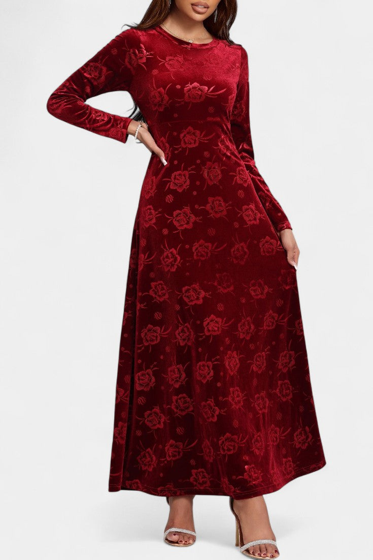 Nolwenn Robe Longue en Velours à Motifs Floraux Texturés
