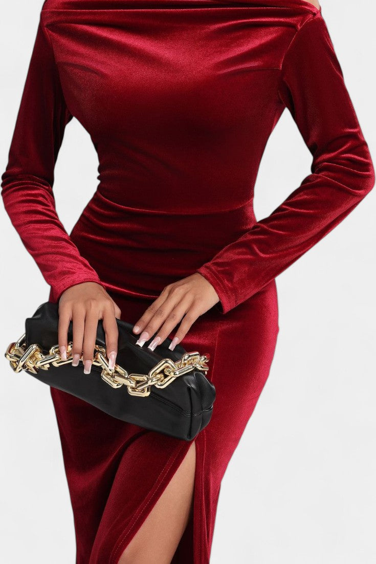 Aimée Robe Maxi Près du Corps en Velours à Fente Haute