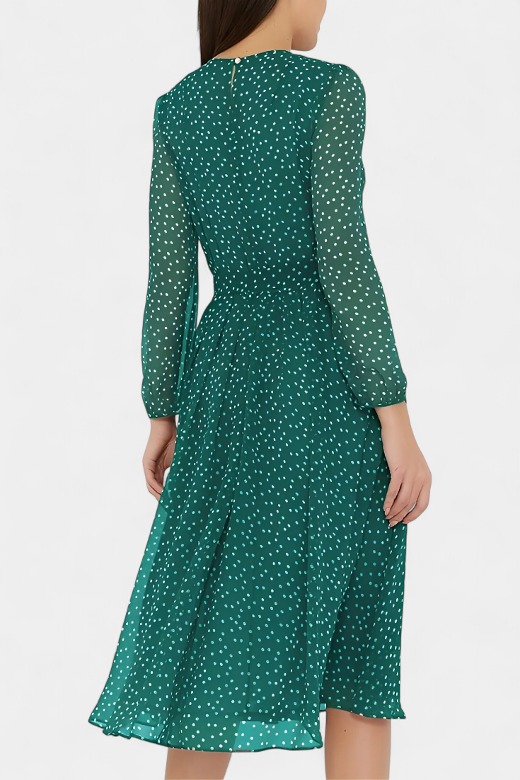 Cymene Robe Midi à Pois et Manches Bouffantes