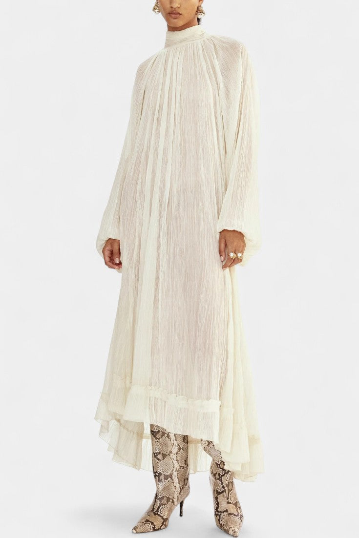Prunelle Robe Maxi Texturée à Col Montant