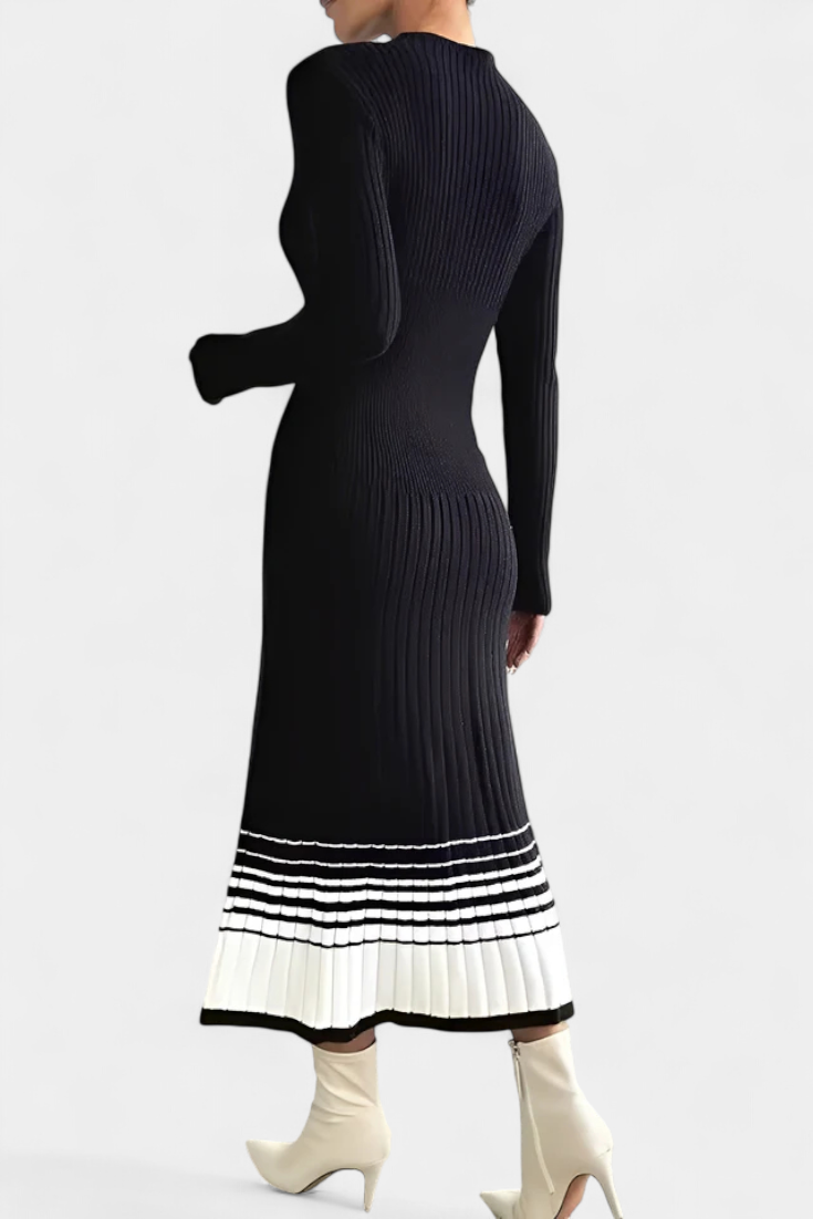 Coline Robe Pull Tricotée Bicolore à Col Rond