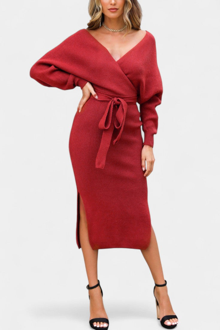Coriselle Robe Pull Midi à Lacets et Dos Nu