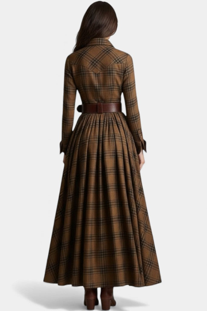Eustelle Robe Maxi à Carreaux avec Col