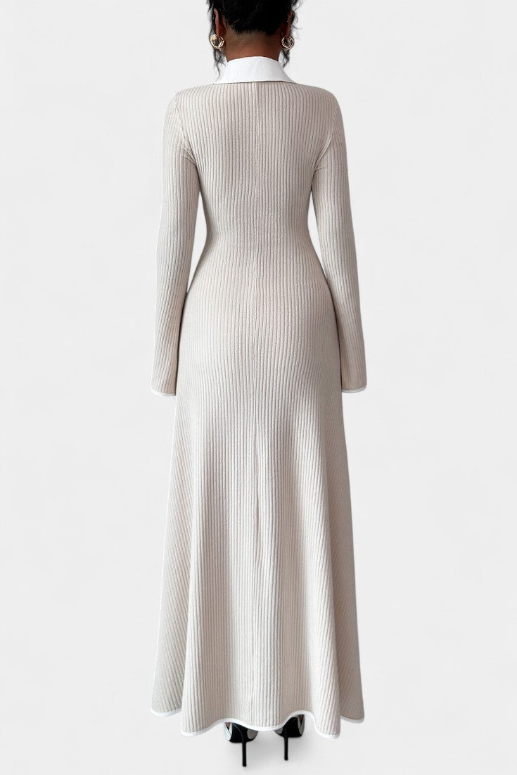 Élodiane Robe Pull Maxi Bicolore à Col Chemise