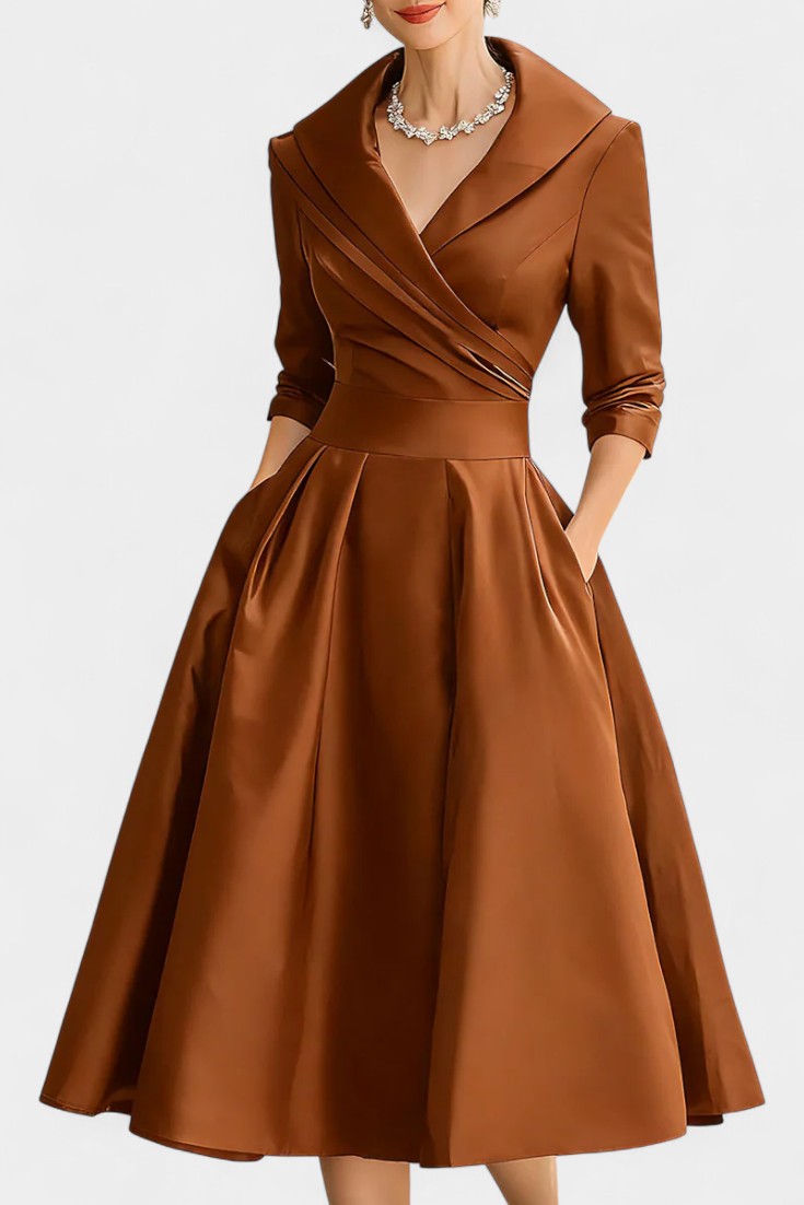Nixie Robe Midi Unie à Col en V et Coupe A-Line