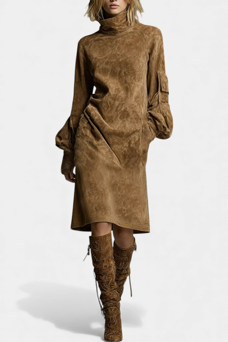 Hortense Robe Midi Urbaine en Daim Synthétique avec Poches