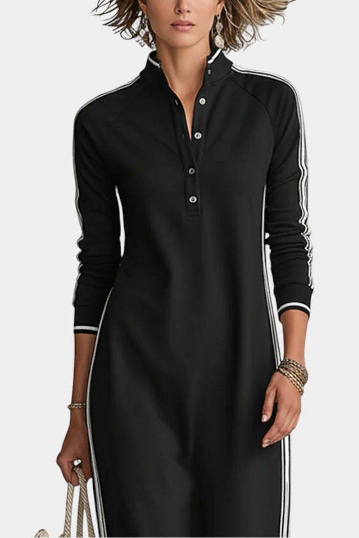 Alaira Robe Maxi Minimaliste à Col Boutonné