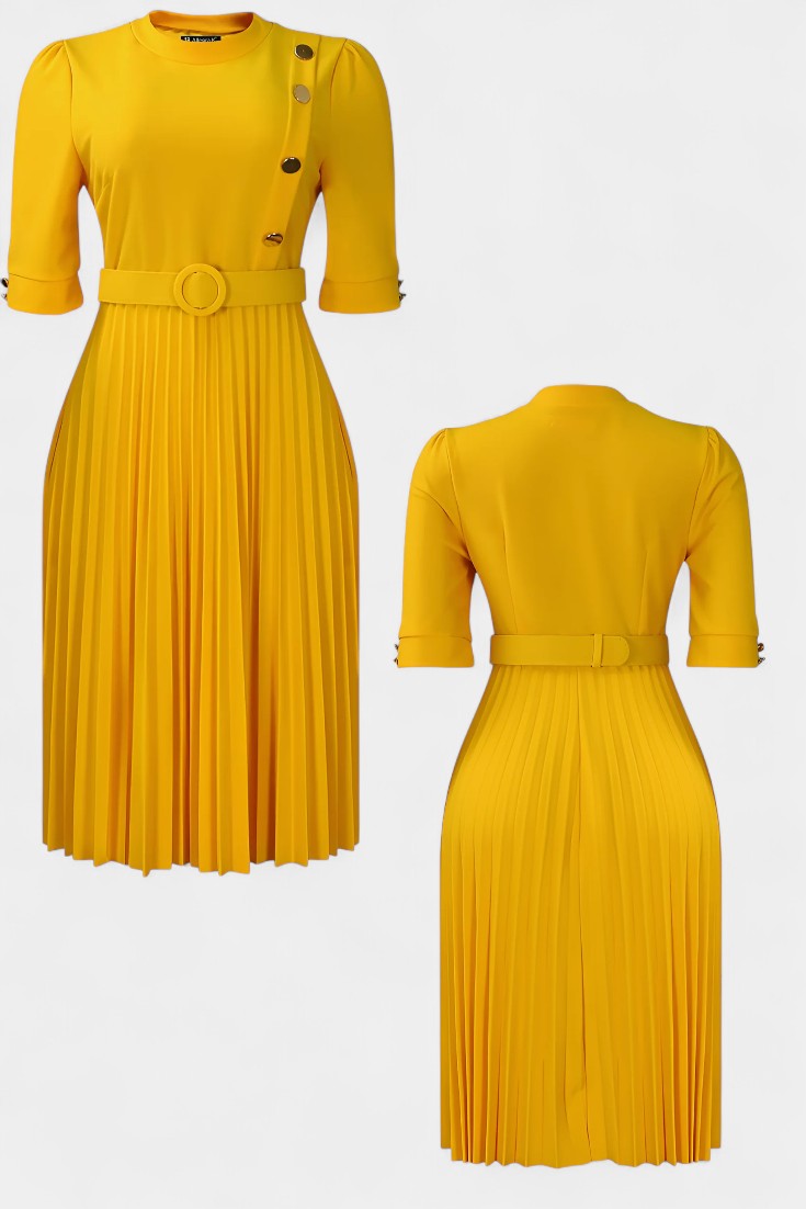 Zandie Robe Plissée Élégante à Boutons Décoratifs