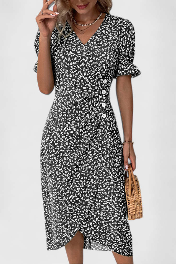 Joana Robe Midi à Imprimé Floral et Décolleté en V