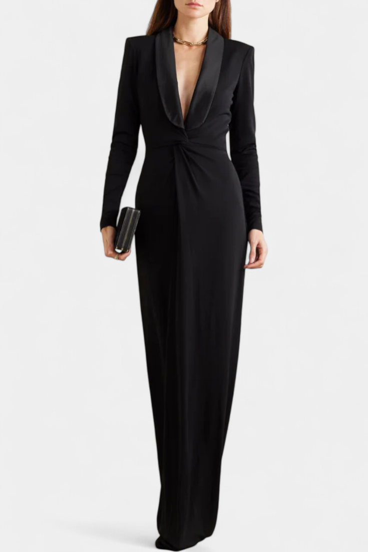 Talara Robe Ajustée à Manches Longues et Décolleté en V Profond