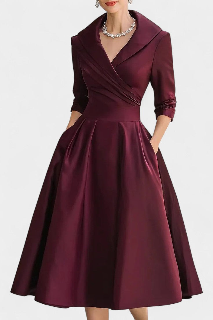 Nixie Robe Midi Unie à Col en V et Coupe A-Line