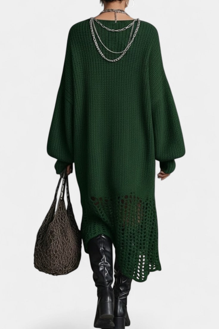 Brigitte Robe Longue en Maille Texturée Vert Profond