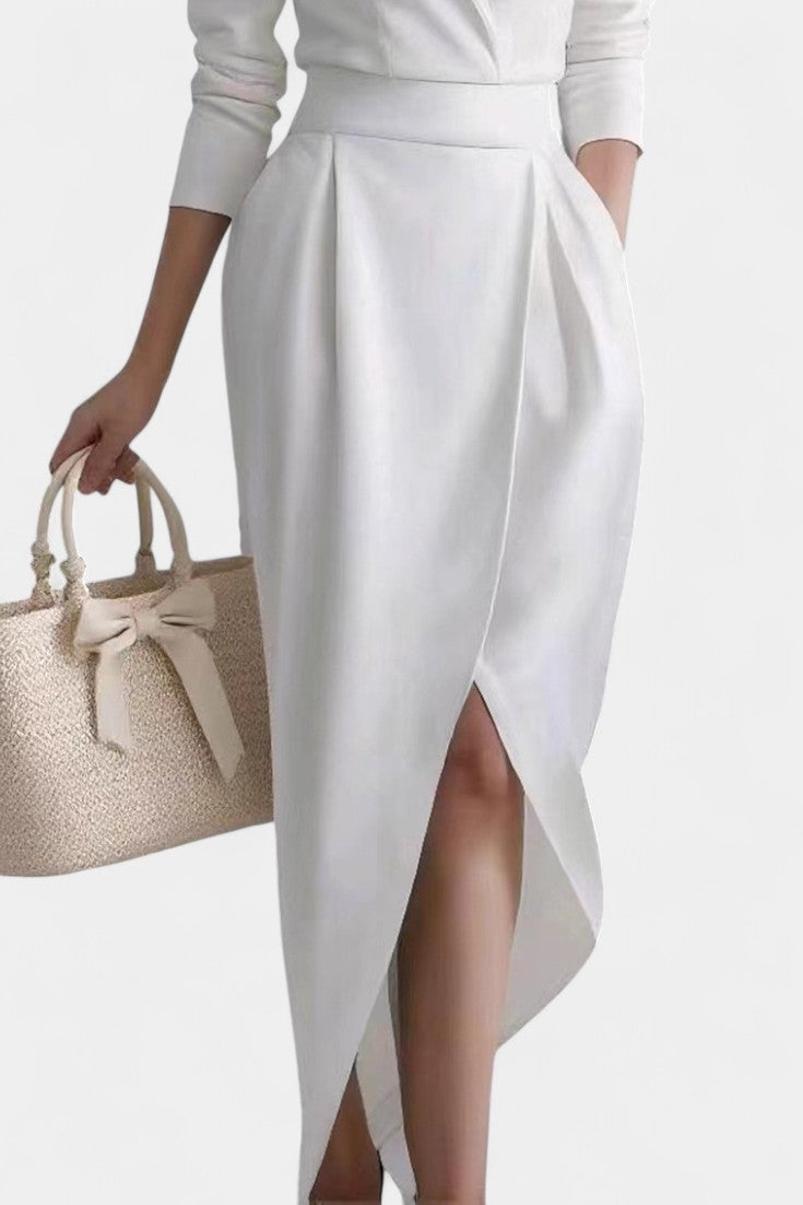 Allegra Robe Midi Tailleur Ivoire à Décolleté Croisé