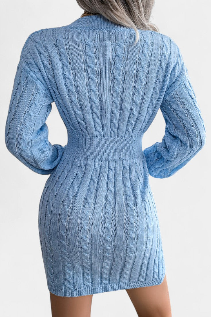 Cléora Robe Pull Mini Près du Corps à Manches Longues en Maille Torsadée