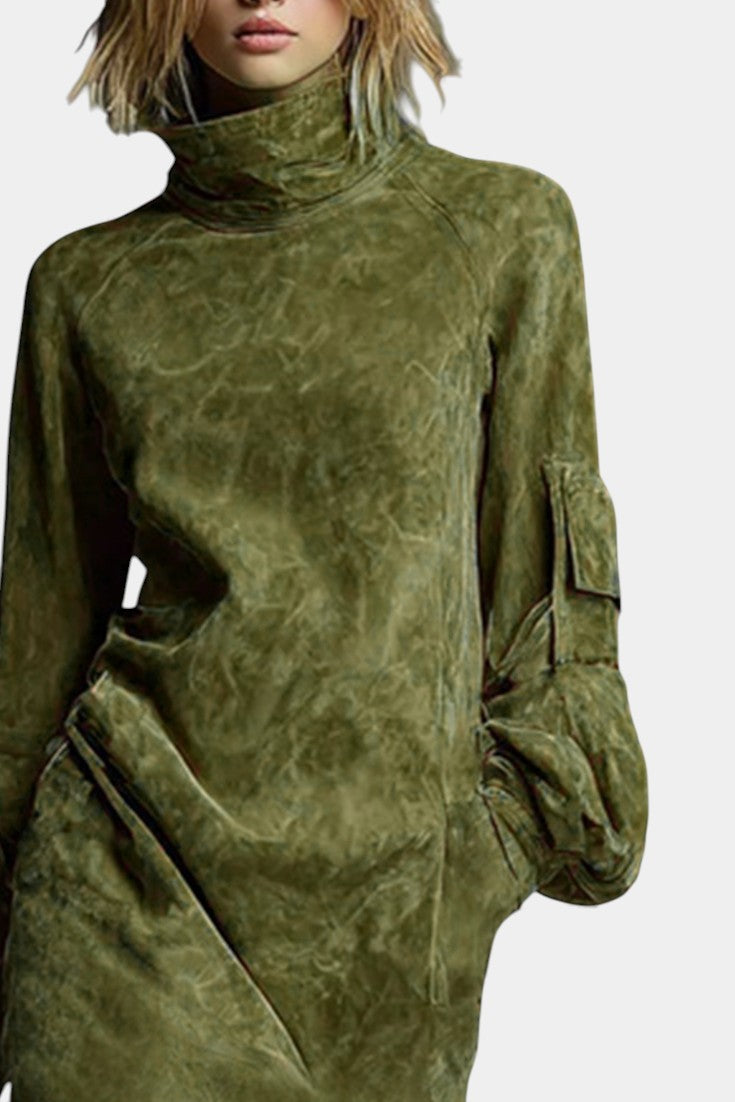 Hortense Robe Midi Urbaine en Daim Synthétique avec Poches