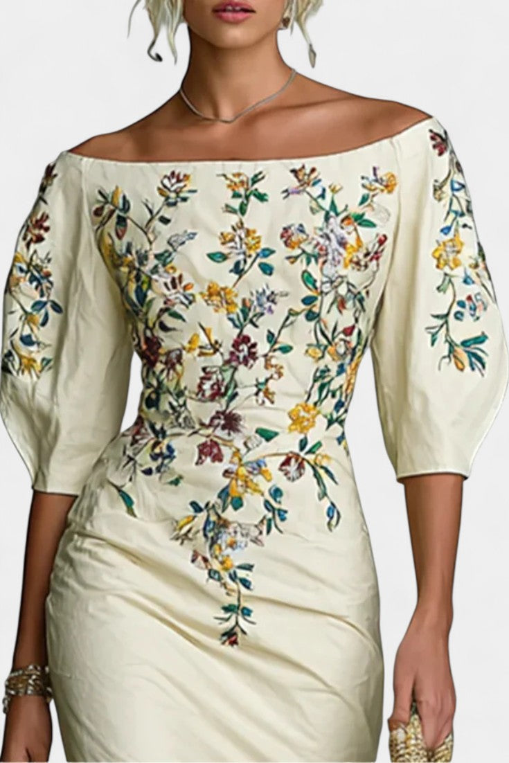 Mirandria Robe Asymétrique à Une Épaule et Imprimé Floral Intemporel