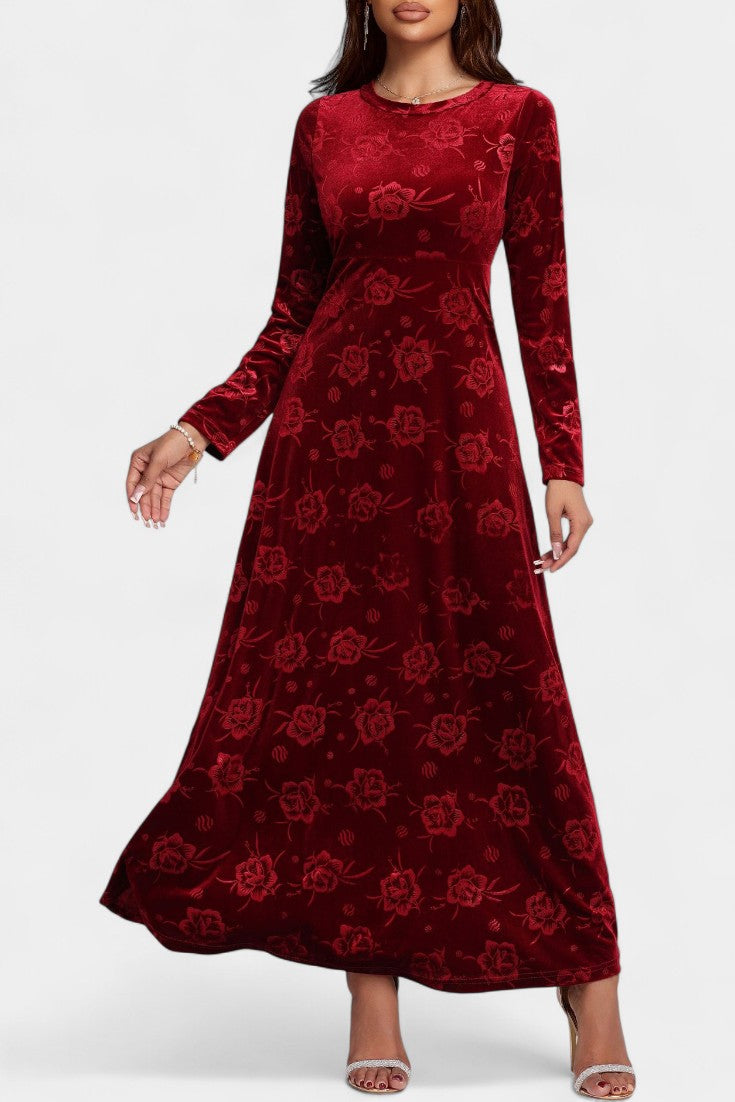 Nolwenn Robe Longue en Velours à Motifs Floraux Texturés