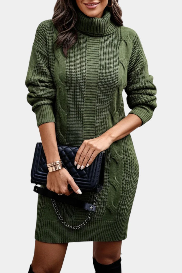 Taciana Robe Pull en Maille Unie à Col Roulé et Manches Longues