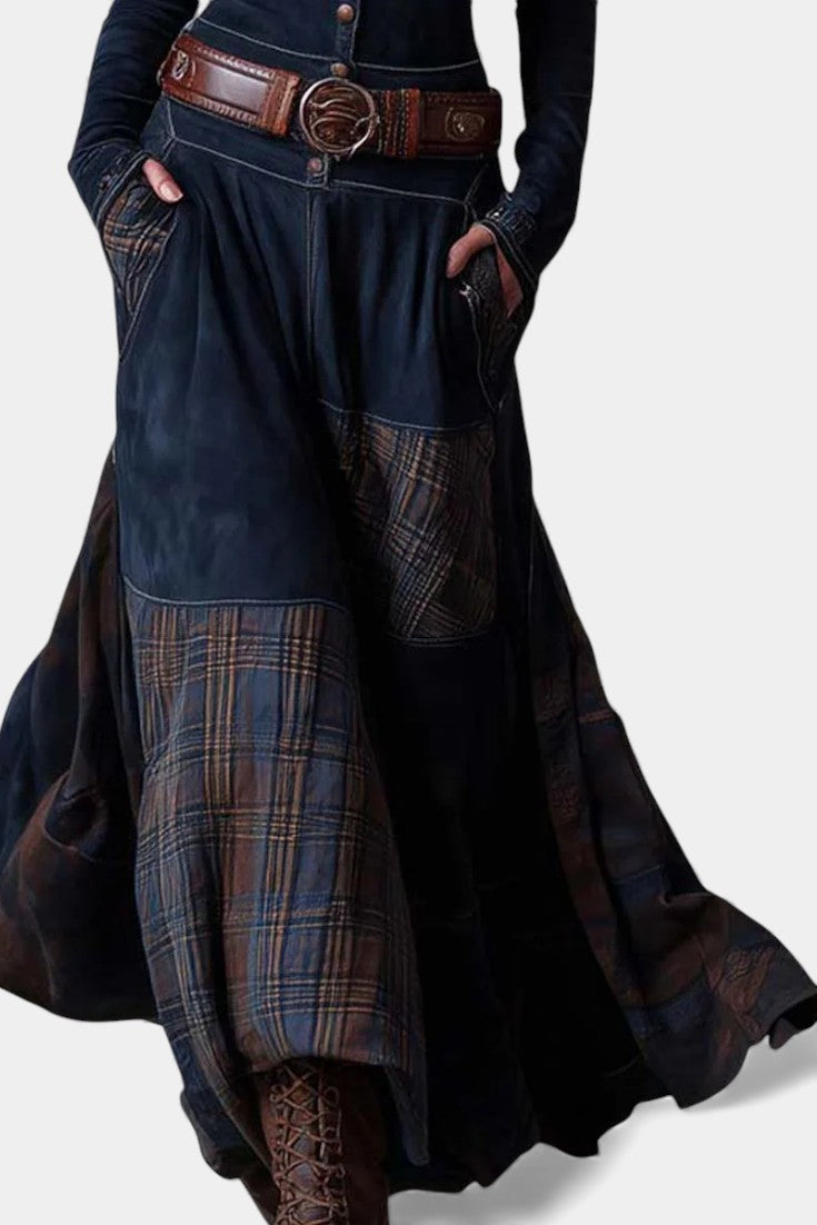 Marlis Robe Longue Élégante à Carreaux Vintage