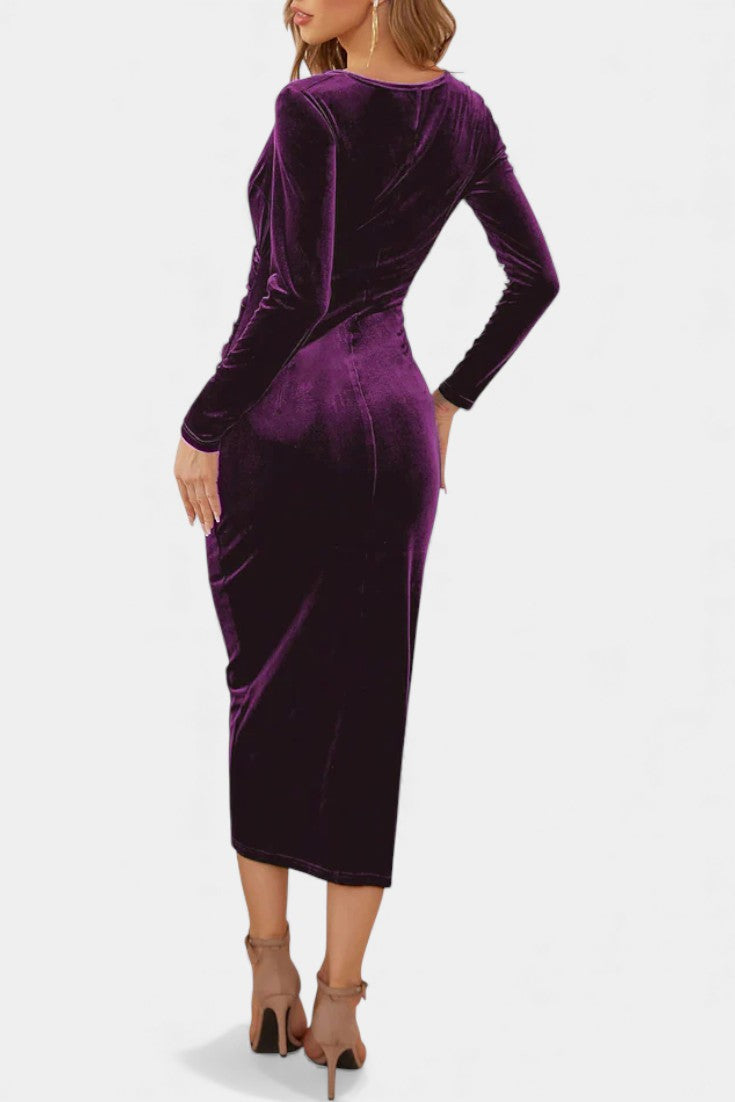 Kenza Robe Midi Cocktail en Velours Froncé