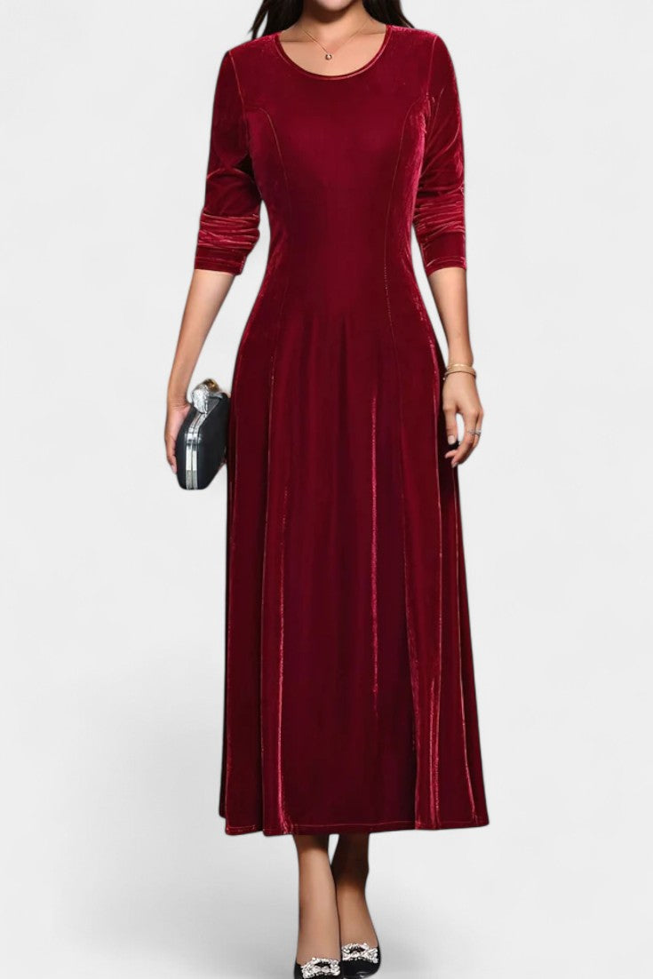 Tiphaine Robe Maxi en Velours à Manches Longues et Col Rond