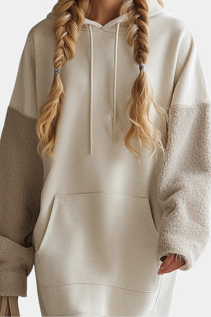 Ivayla Robe Midi Sweat à Capuche en Polaire Beige