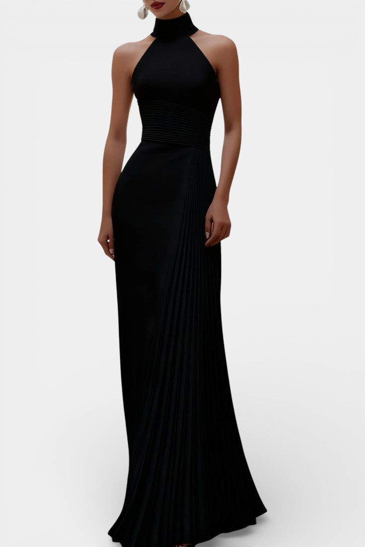 Whitney Robe de Soirée Satinée Plissée à Col Halter