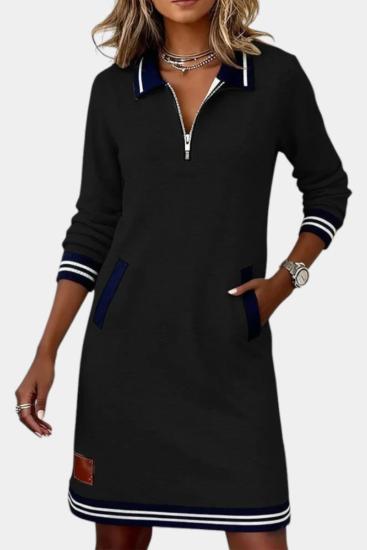 Zharina Robe Décontractée à Col Froncé et Zip Discret