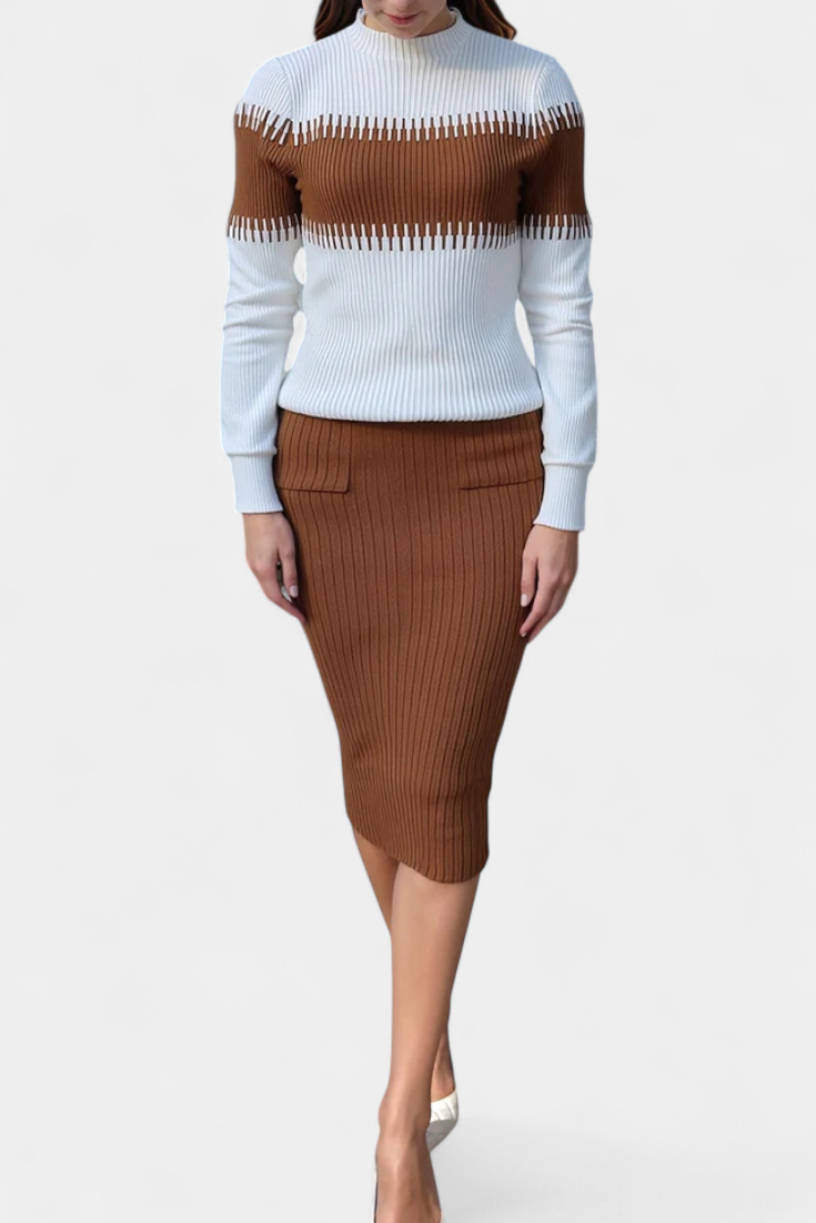 Sidonie Ensemble Robe Pull Midi Bicolore à Manches Longues