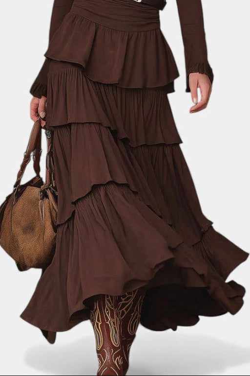 Hinda Robe Midi Rétro à Volants Multicouches