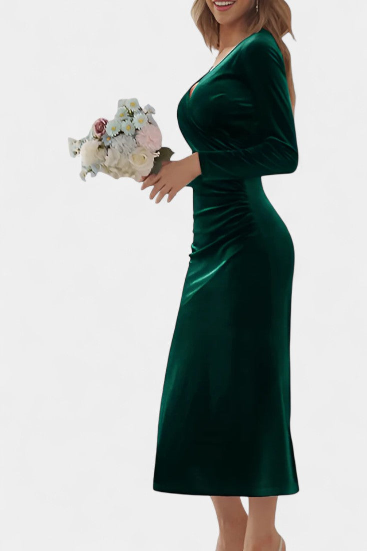 Hespérie Robe Longue en Velours à Fronces Asymétriques et Ourlet Sirène