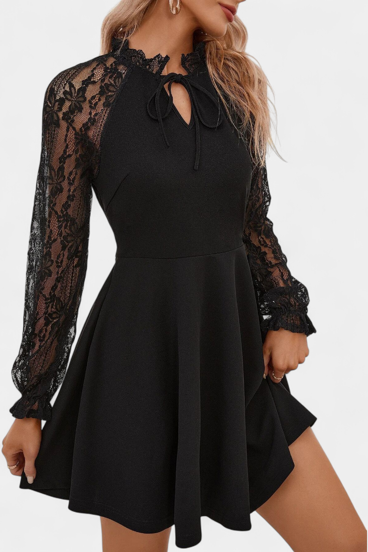 Jasella Robe Mini en Dentelle Florale avec Manches Longues