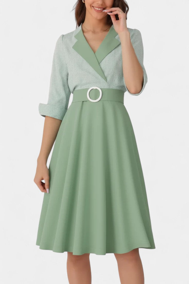 Maria Robe Midi Tailleur Bicolore à Ceinture Cercle