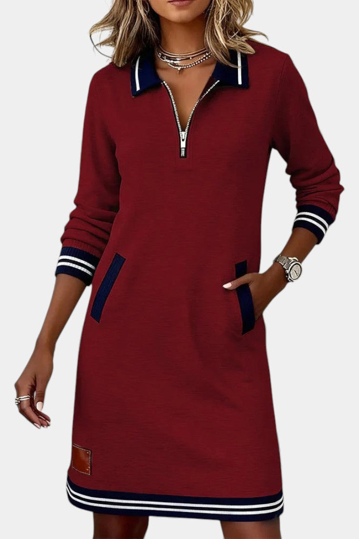 Zharina Robe Décontractée à Col Froncé et Zip Discret