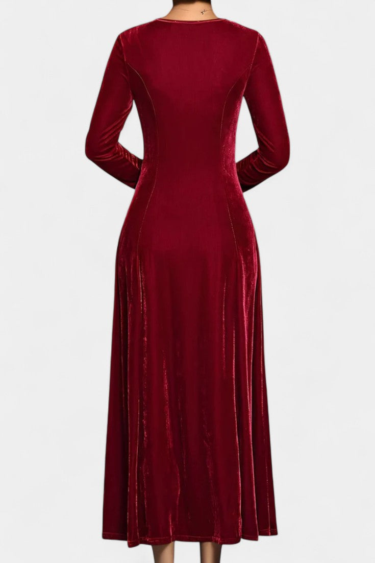 Tiphaine Robe Maxi en Velours à Manches Longues et Col Rond