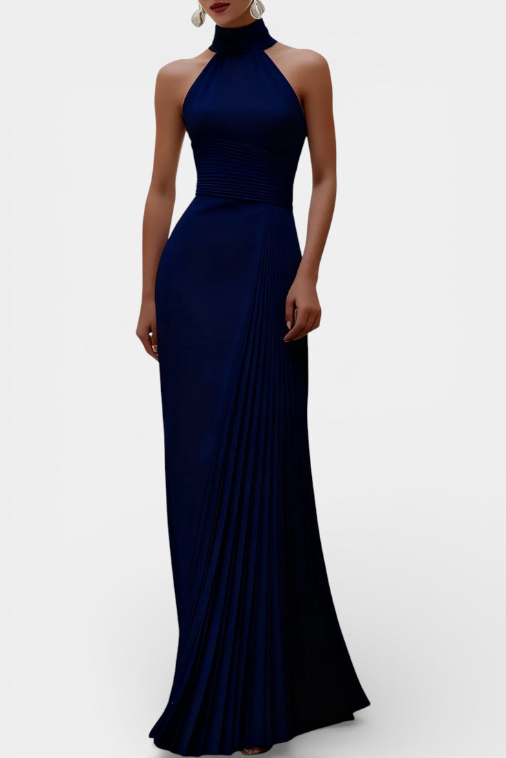 Whitney Robe de Soirée Satinée Plissée à Col Halter