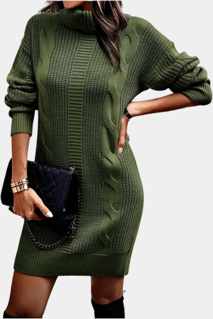 Taciana Robe Pull en Maille Unie à Col Roulé et Manches Longues