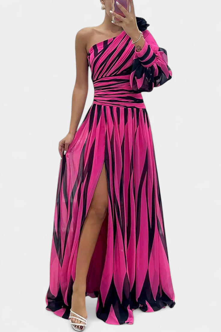 Bethania Robe Maxi Asymétrique à Rayures Élancées